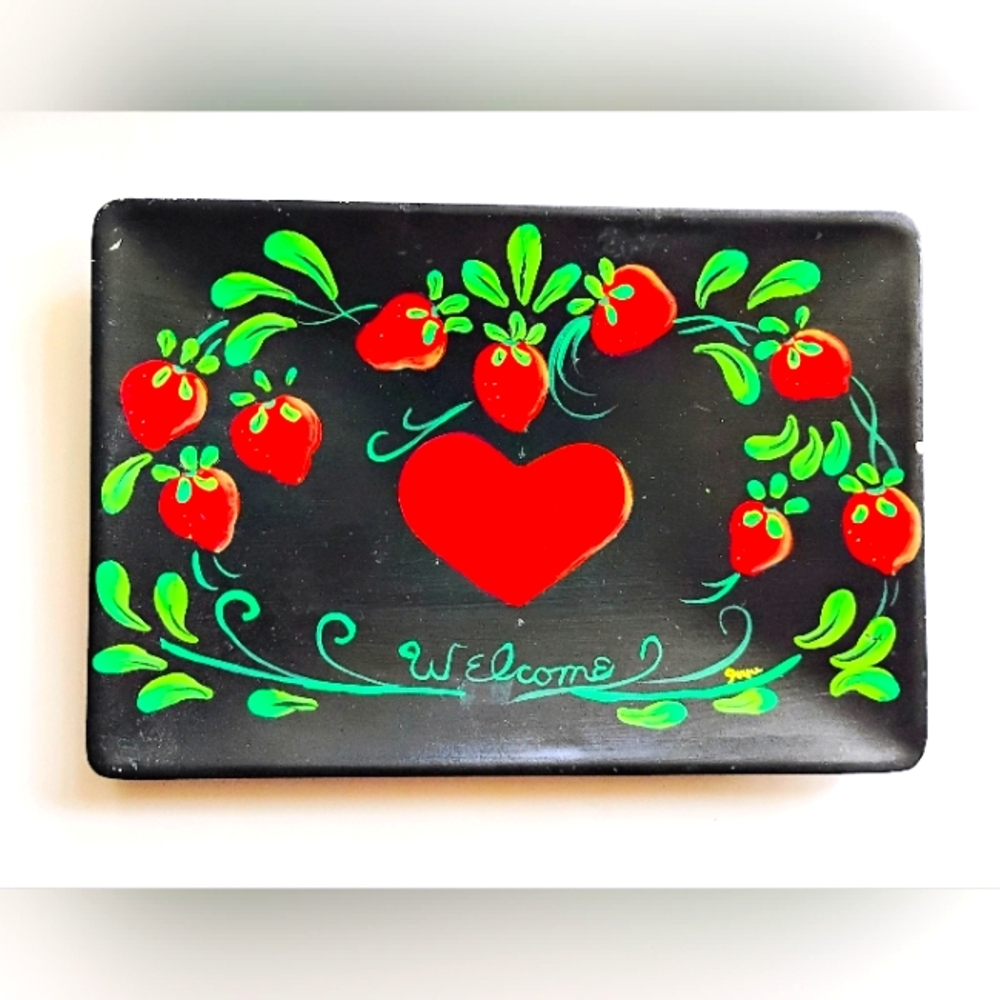 VTG Signed Jamar Mallory 1953 Ceramic "Welcome" Plaque Penn Dutch/Folk Art Style